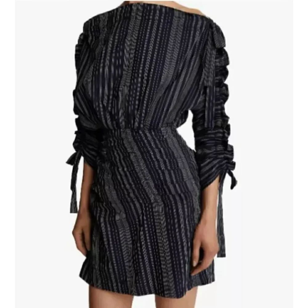 Tanya Taylor Sabra Striped One-Shoulder Ruched Mini Dress